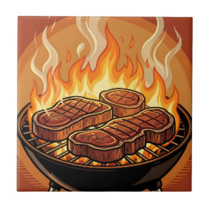 Carreau Steaks grillés flammes BBQ