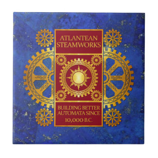 Carreau Steamworks Atlantean - or et rouge sur la lazulite