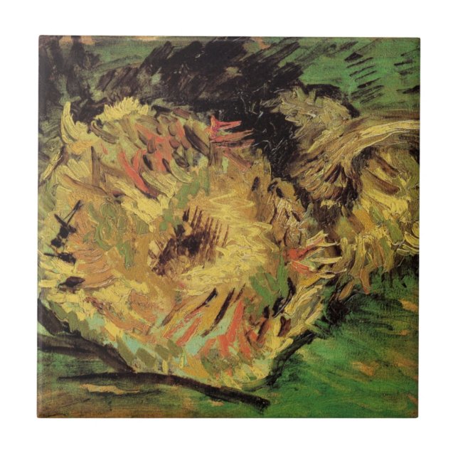 Carreau Still Life Two Cut Sunflowers par Vincent van Gogh (Devant)