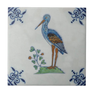 Carreau Stork Polychrome Delft du 18ème siècle ? Heron ? R