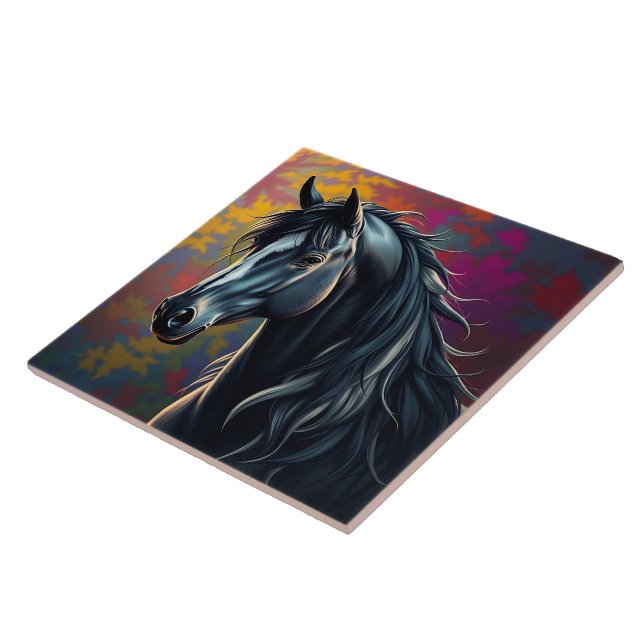 Carreau Stunning Black Friesian Horse in the Fall (Côté)