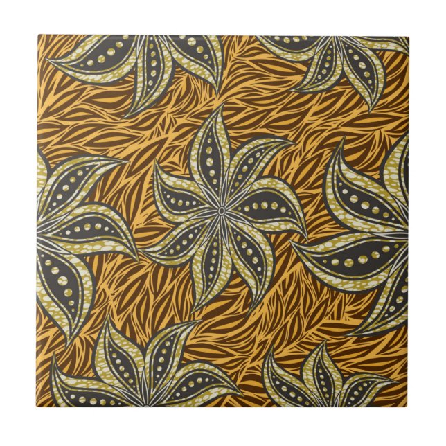Carreau Style Batik Floral Abstrait africain (Devant)