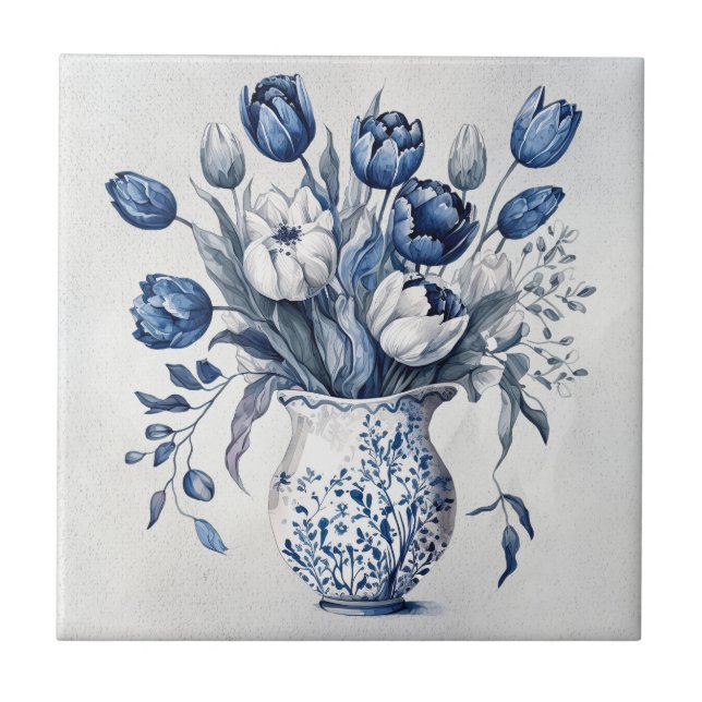 Carreau Style bleu et blanc Delft bouquet de tulipe design (Devant)