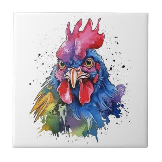Carreau Style d'aquarelle de poulet du coq du pays