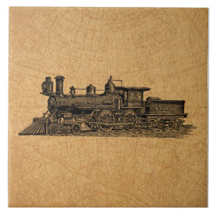 Carreau Style de carte et moteur à vapeur Vintage du train