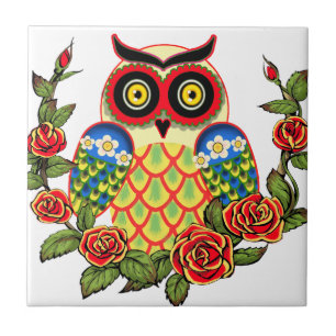 Carreau Style de hibou et de Mexicain de roses