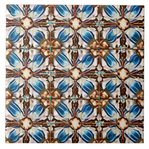 Carreau Style espagnol Simulé mosaïque Ecru bleu & Brown