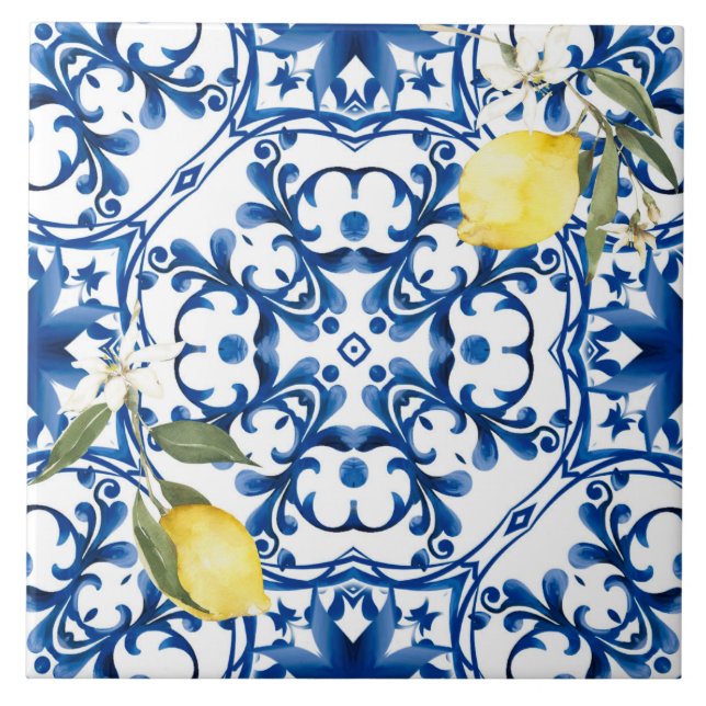 Carreau style italien, méditerranéen, majolica, citron, (Devant)