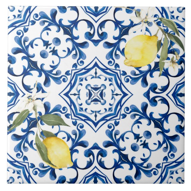 Carreau style italien, méditerranéen, majolica, citron, (Devant)