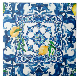 Carreau style italien, méditerranéen, mosaïque, bleu,