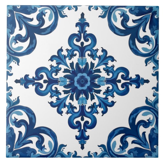 Carreau style italien, méditerranéen, mosaïque, bleu, (Devant)