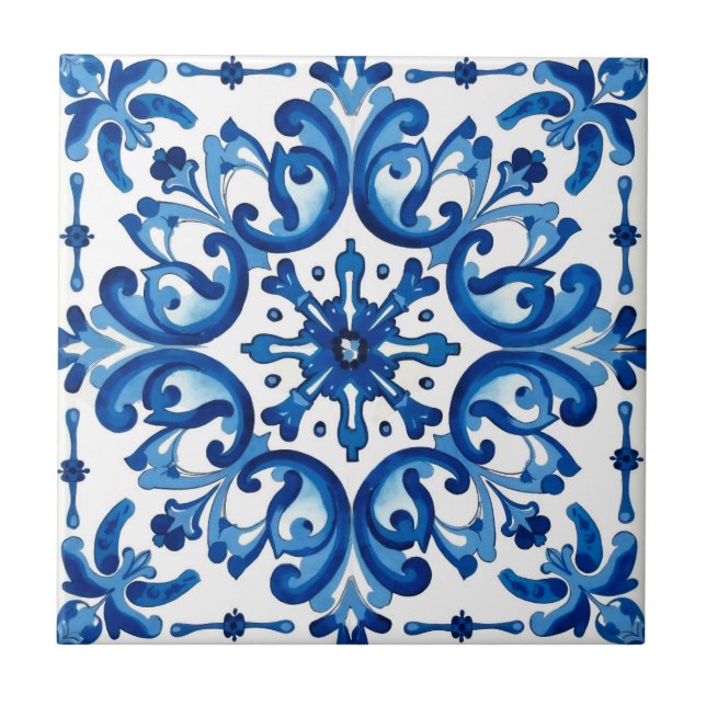 Carreau style italien, méditerranéen, mosaïque, bleu, (Devant)