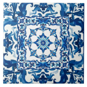 Carreau style italien, méditerranéen, mosaïque, bleu,