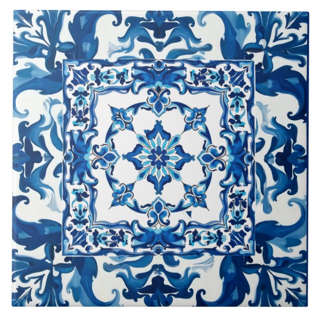Carreau style italien, méditerranéen, mosaïque, bleu, (Devant)