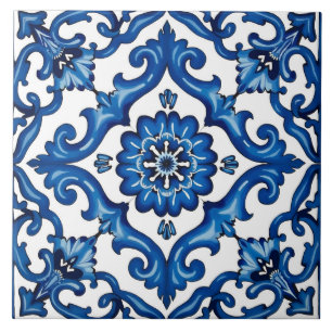 Carreau style italien, méditerranéen, mosaïque, bleu,