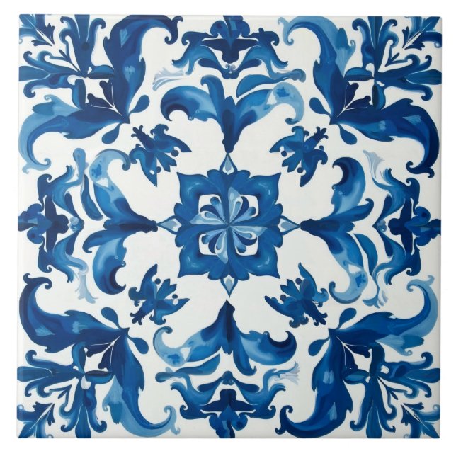 Carreau style italien, méditerranéen, mosaïque, bleu, (Devant)