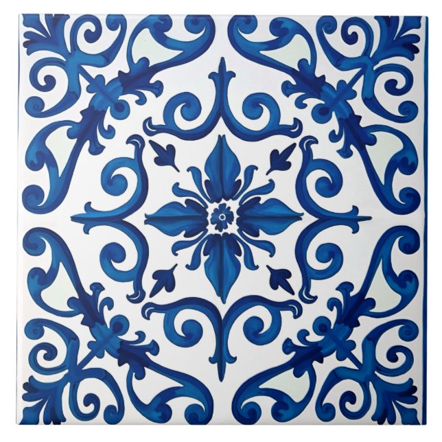 Carreau style italien, méditerranéen, mosaïque, bleu, (Devant)
