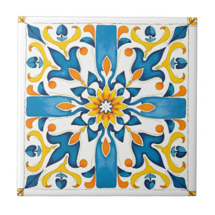 Carreau style italien, méditerranéen, mosaïque, bleu,