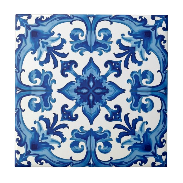 Carreau style italien, méditerranéen, mosaïque, bleu, (Devant)