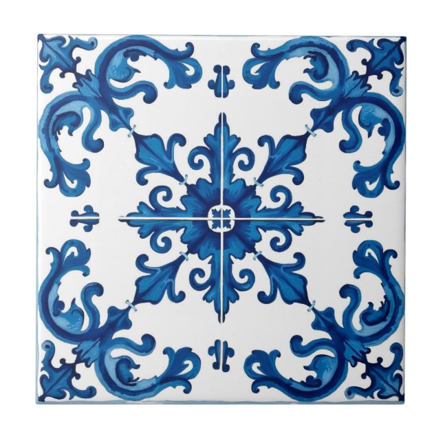 Carreau style italien, méditerranéen, mosaïque, bleu, (Devant)