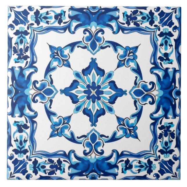 Carreau style italien, méditerranéen, mosaïque, bleu, (Devant)