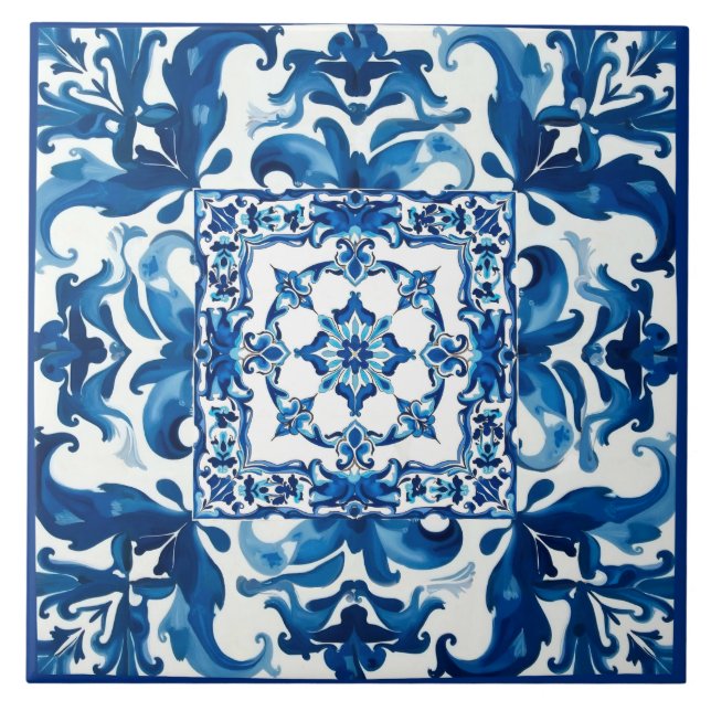 Carreau style italien, méditerranéen, mosaïque, bleu, (Devant)