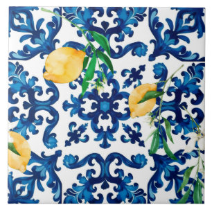 Carreau style italien, méditerranéen, mosaïque, bleu, citr