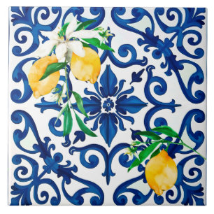 Carreau style italien, mosaïque, bleu, citron,