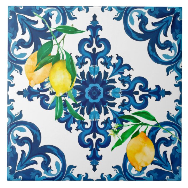 Carreau style italien, mosaïque, bleu, citron, (Devant)