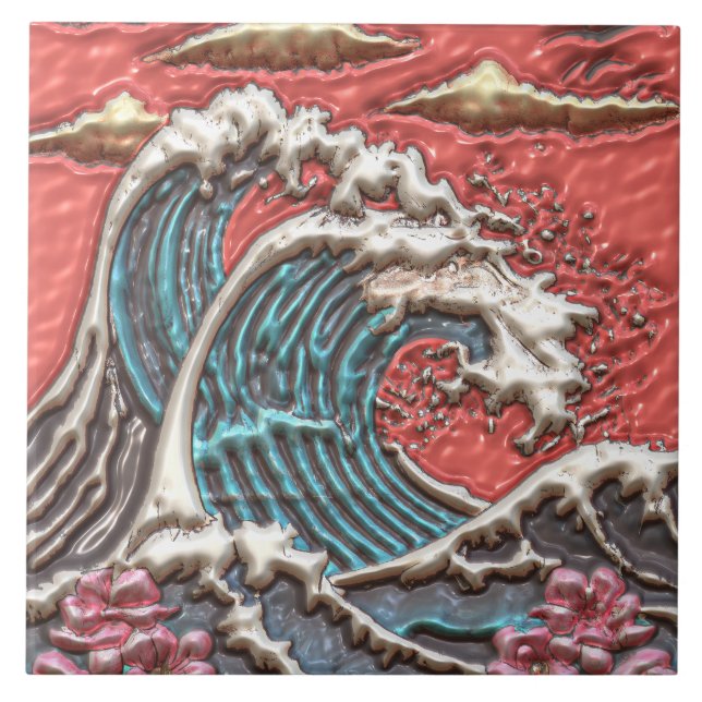 Carreau Style Japonais Grande Vague Sakura Cerry Blossoms (Devant)
