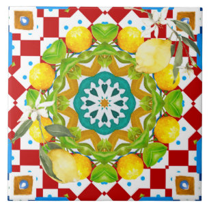 Carreau style sicilien, citrons, majolica
