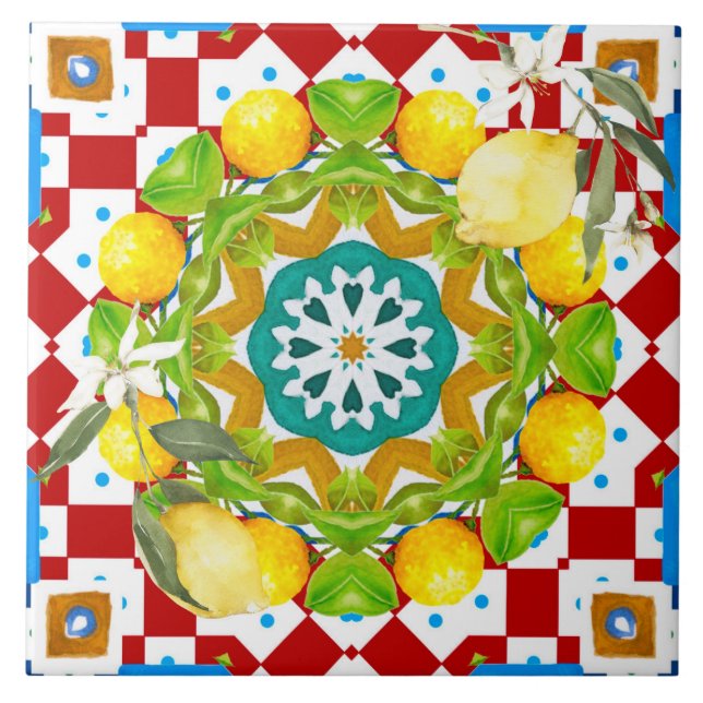 Carreau style sicilien, citrons, majolica (Devant)