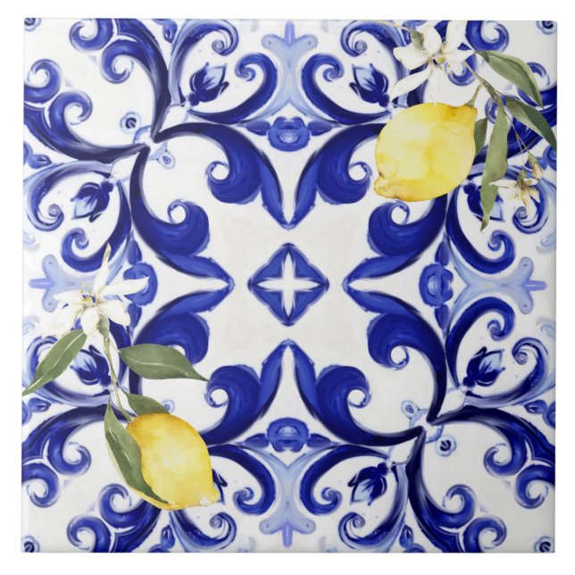 Carreau style sicilien, citrons, majolica (Devant)