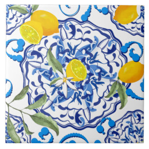 Carreau style sicilien, majolica, citrons               