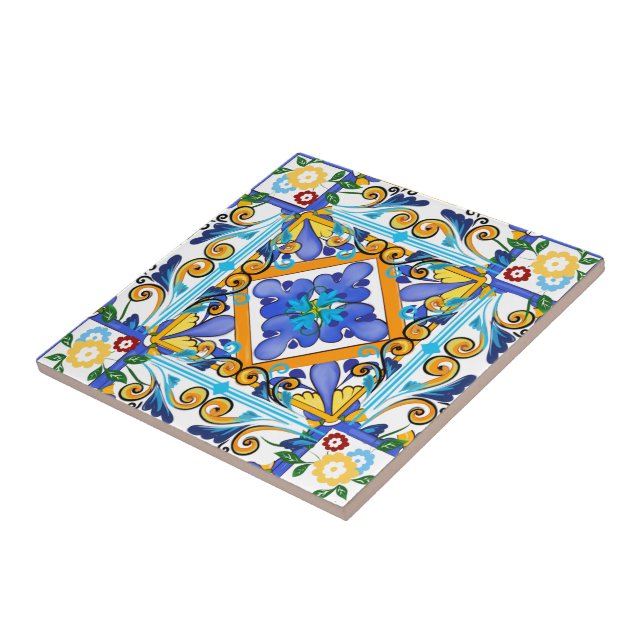 Carreau style sicilien, majolica, citrons        (Côté)