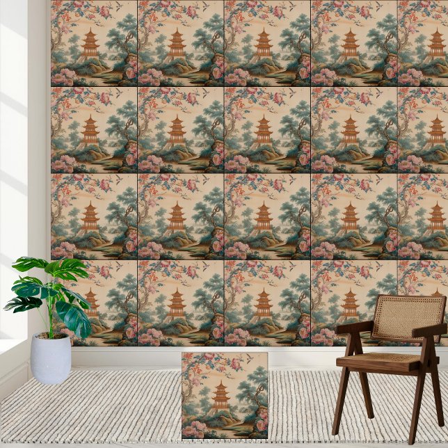 Carreau Style vintage Chinoiserie Jardin Carrelage (Vintage Style Chinoiserie Garden Scene Tile)