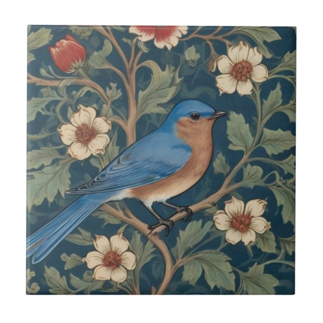 Carreau Style William Morris Face droite Bluebird Bird (Devant)