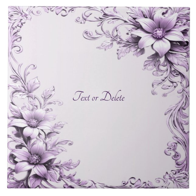 Carreau Stylish Purple Flowers Ceramic Tile (Devant)