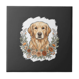 Carreau Sublimation Retriever Doré Floral