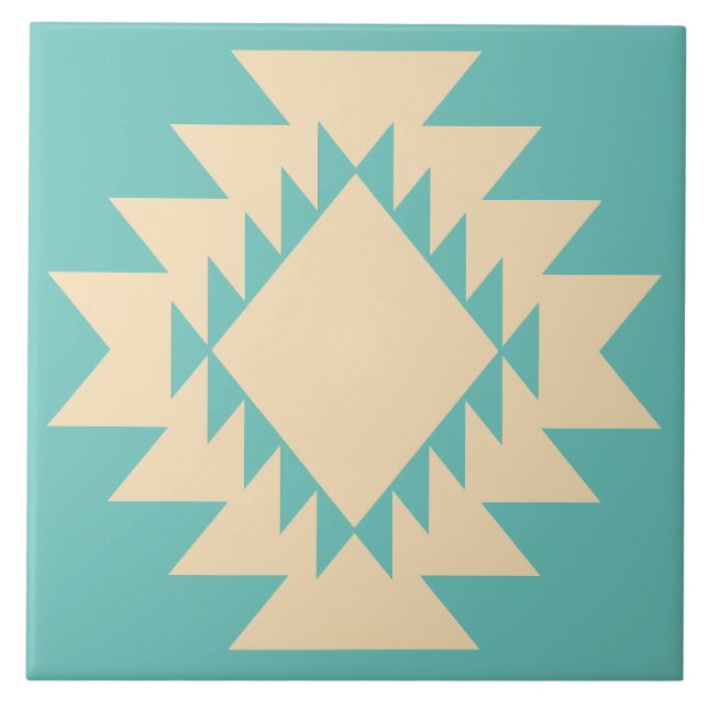 Carreau Sud-Ouest Amérindien Géométrique Turquoise Tan (Devant)