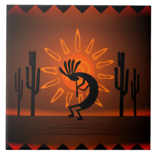 Carreau Sud-ouest de Kokopelli Desert Sunset Brown 6 pouce
