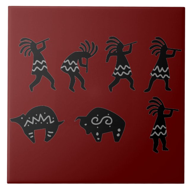 Carreau Sud-ouest Petroglyh Dark Red Kokopelli (Devant)
