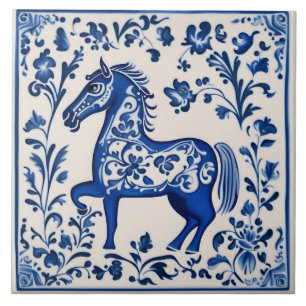 Carreau Suédois Dala cheval Bleu et Blanc nouveau céramiqu