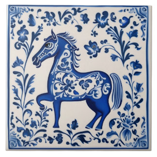 Carreau Suédois Dala cheval Bleu et Blanc nouveau céramiqu