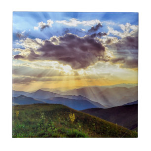 Carreau Sun Rays Mountain Range Green Hills
