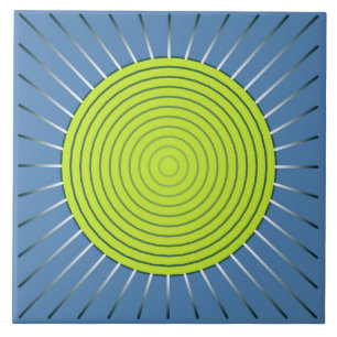 Carreau Sunburst géométrique moderne - Lime et bleu Denim