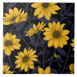 Carreau Sunroot, tournesol sauvage en jaune et bleu