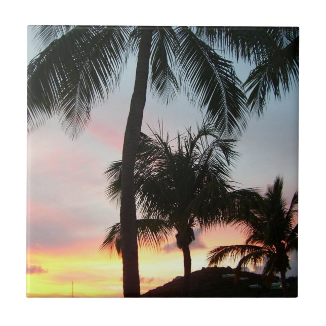 Carreau Sunset Palms Tropical Paysage Photographie (Devant)