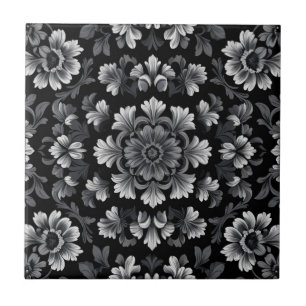 Carreau Superbe florale noire et blanche