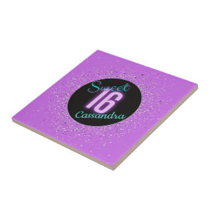 Carreau Sweet 16 violet argenté brillance personnalisée